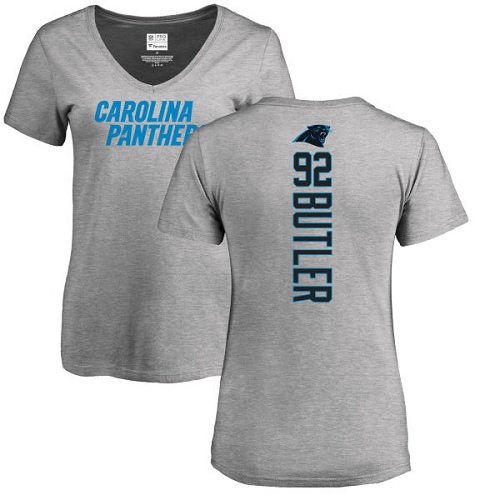 Carolina Panthers Ash Women Vernon Butler Backer V-Neck NFL Football #92 T Shirt